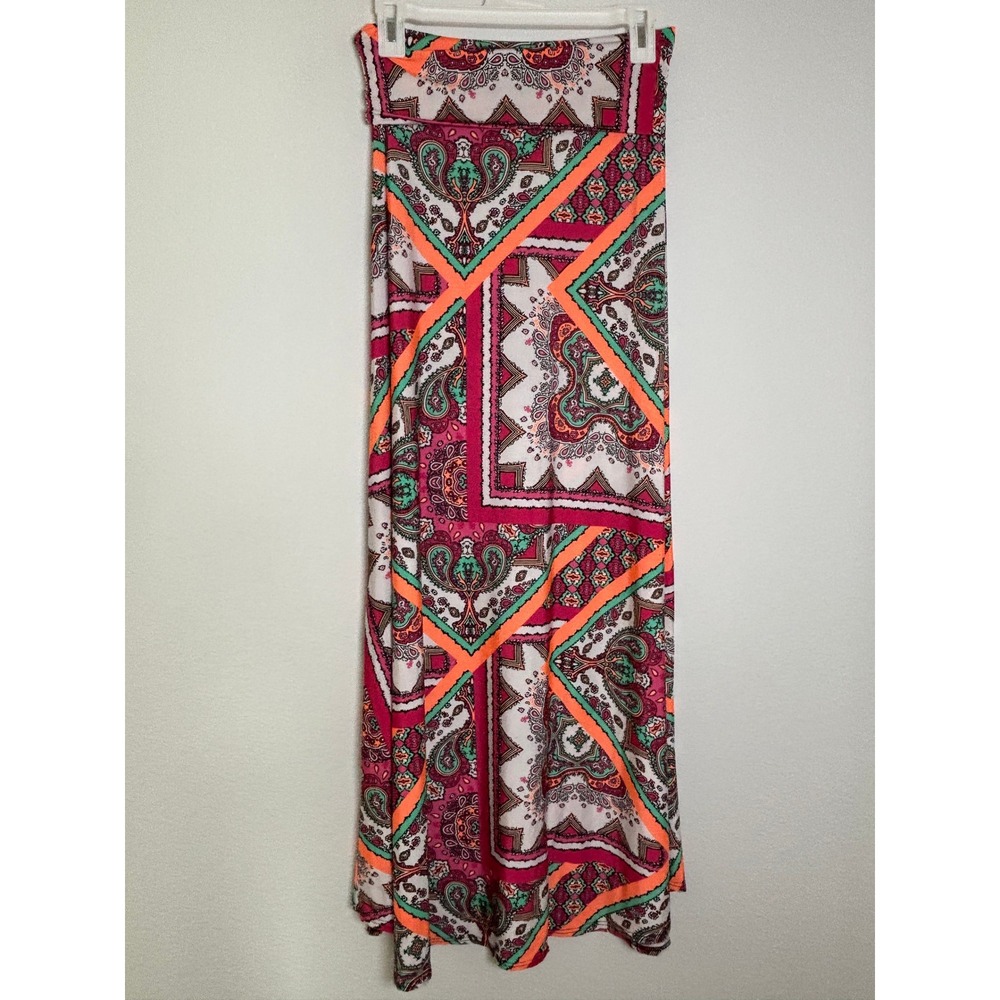 Bohemian Paisley Print Maxi Skirt Pink Orange Teal Geometric‎ Medallion Medium